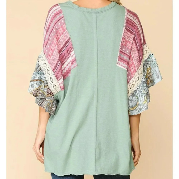 GOGIO + PLUS | NWT Boutique Blouse Crochet Boho Detail Ruffle Dolman | Size XL - Picture 2 of 10